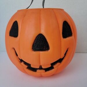 AJ Renzi Halloween Blow Mold Pumpkin Trick Treat candy Bucket 1100 Double Sided